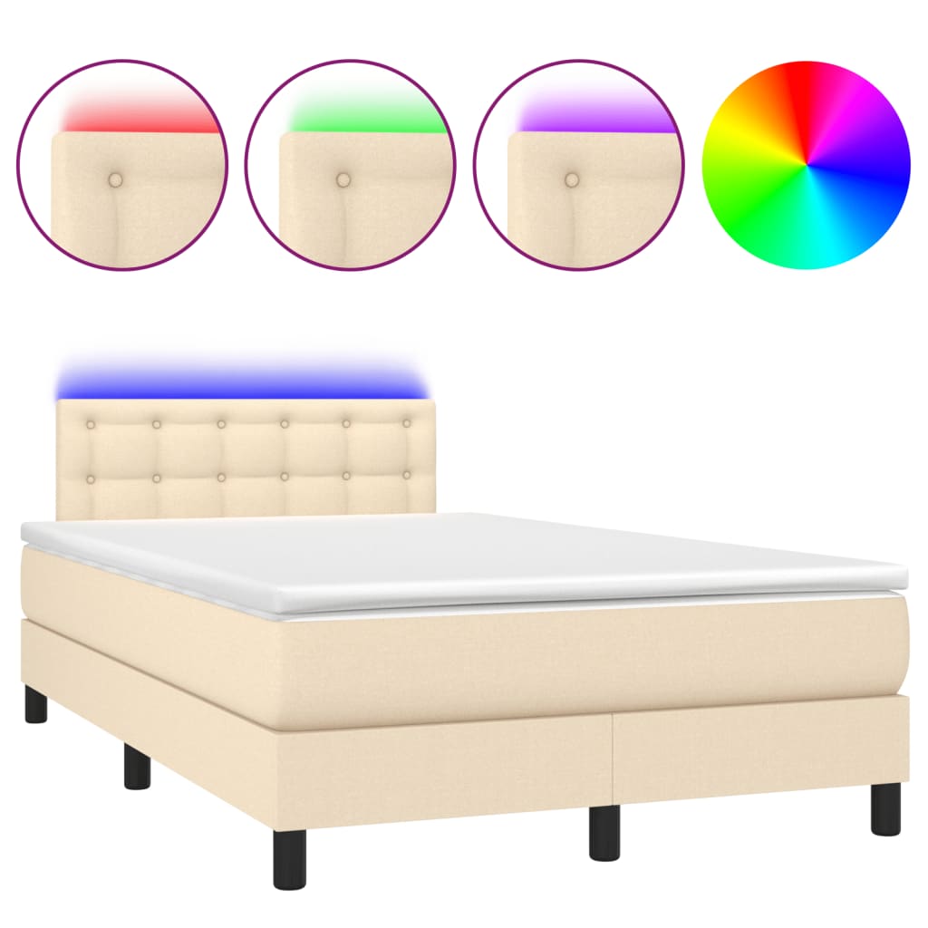 Sommier à lattes de lit matelas et LED crème 120x190 cm tissu - XIOS
