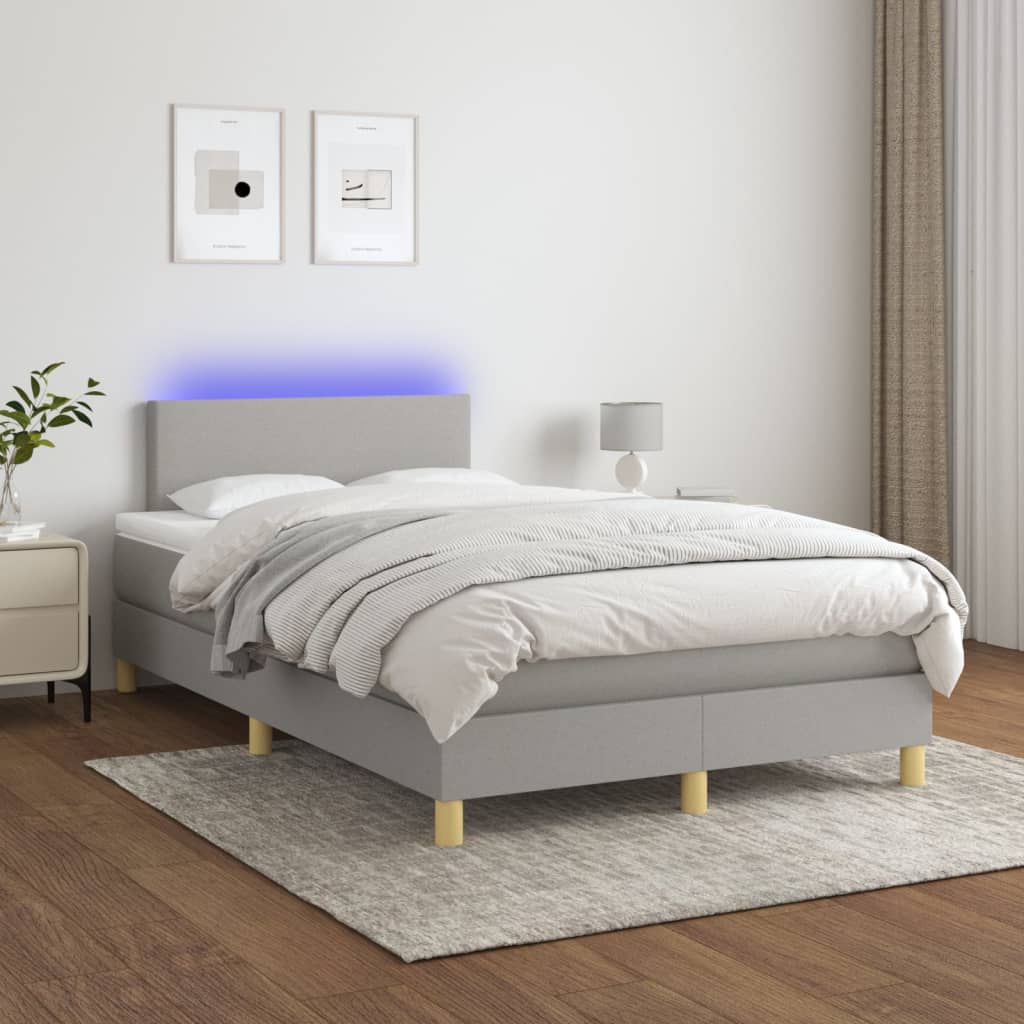 Sommier à lattes de lit matelas LED gris clair 120x190 cm tissu - XIOS