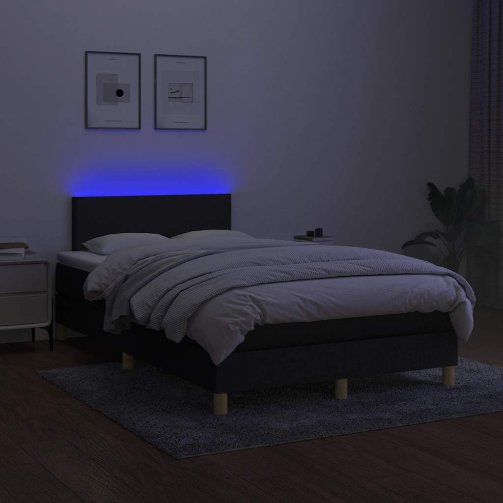 Sommier à lattes de lit matelas et LED noir 120x190 cm tissu - XIOS