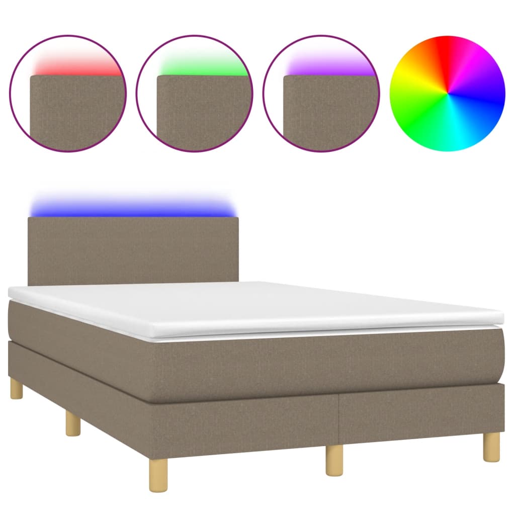 Sommier à lattes de lit matelas et LED taupe 120x190 cm tissu - XIOS