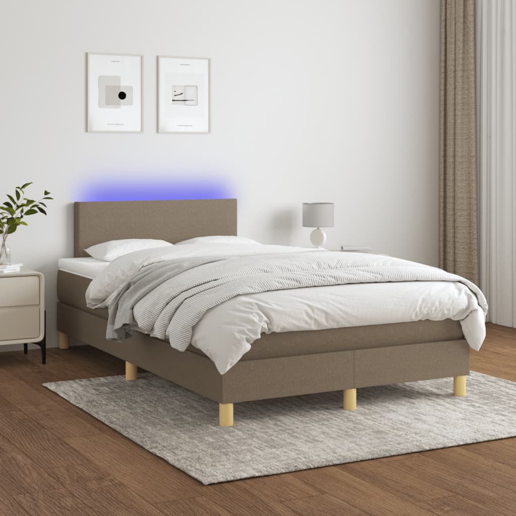 Sommier à lattes de lit matelas et LED taupe 120x190 cm tissu - XIOS
