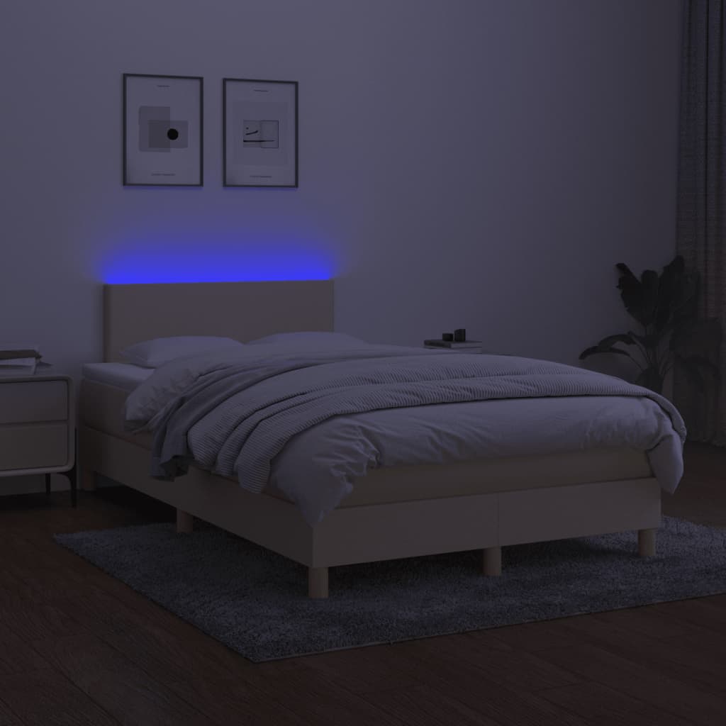 Sommier à lattes de lit matelas et LED crème 120x190 cm tissu - XIOS