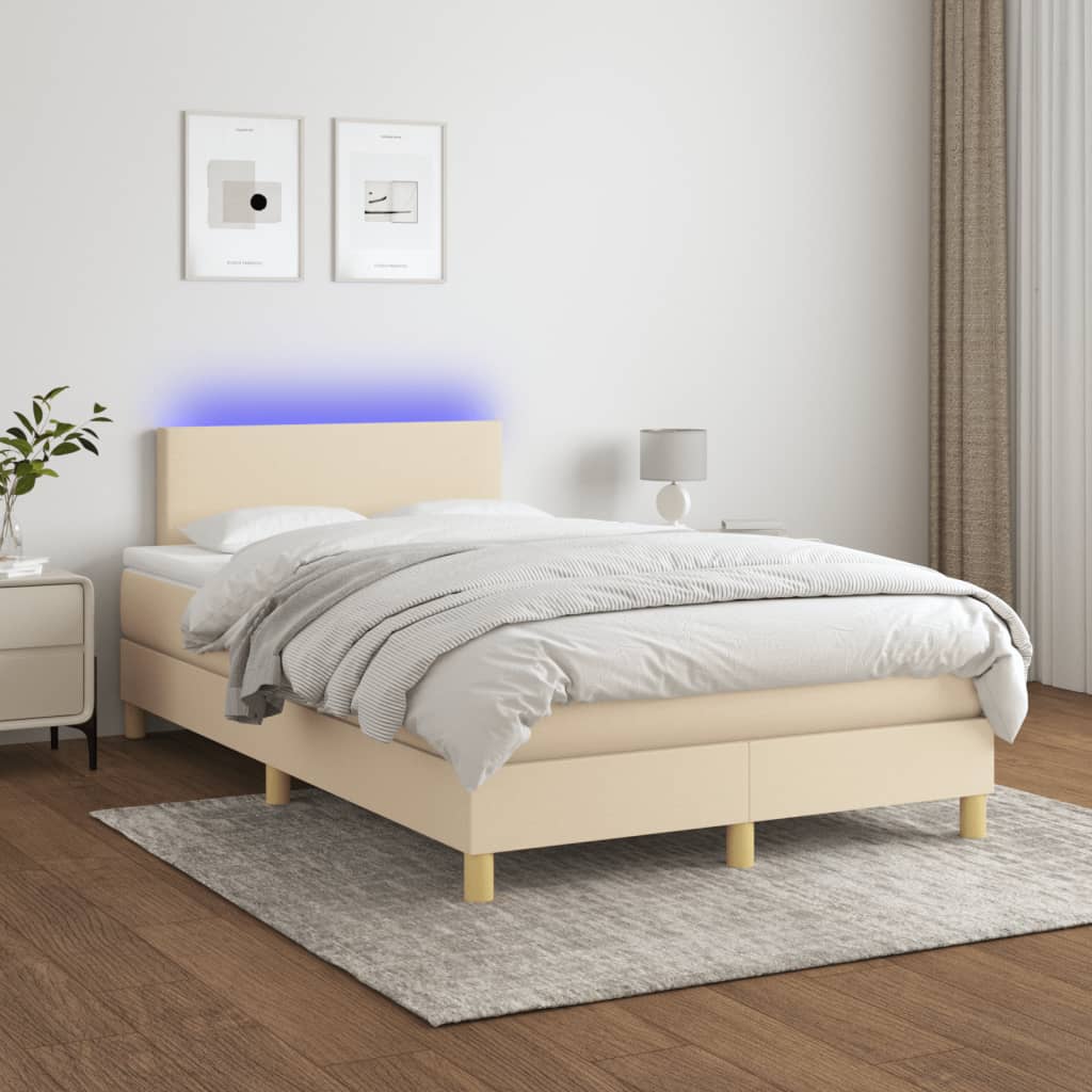 Sommier à lattes de lit matelas et LED crème 120x190 cm tissu - XIOS