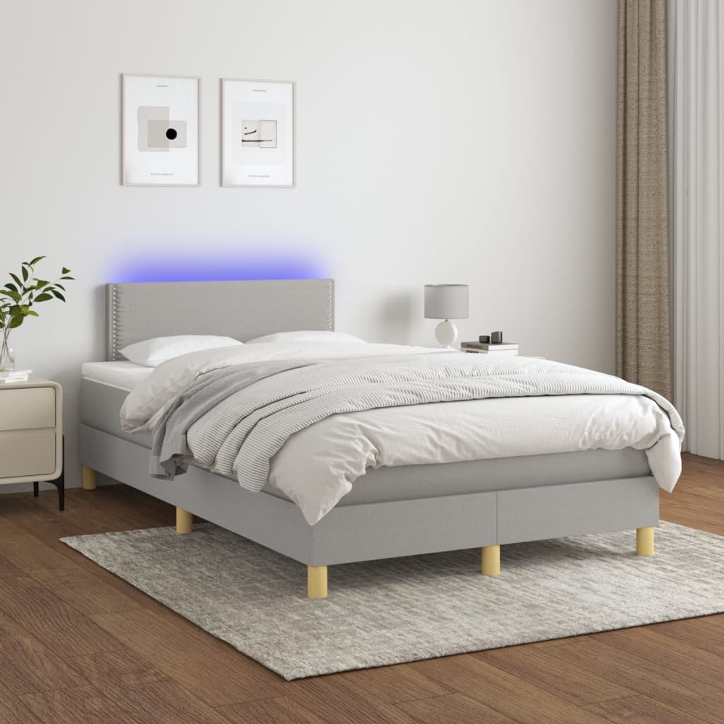 Sommier à lattes de lit matelas LED gris clair 120x190 cm tissu - XIOS