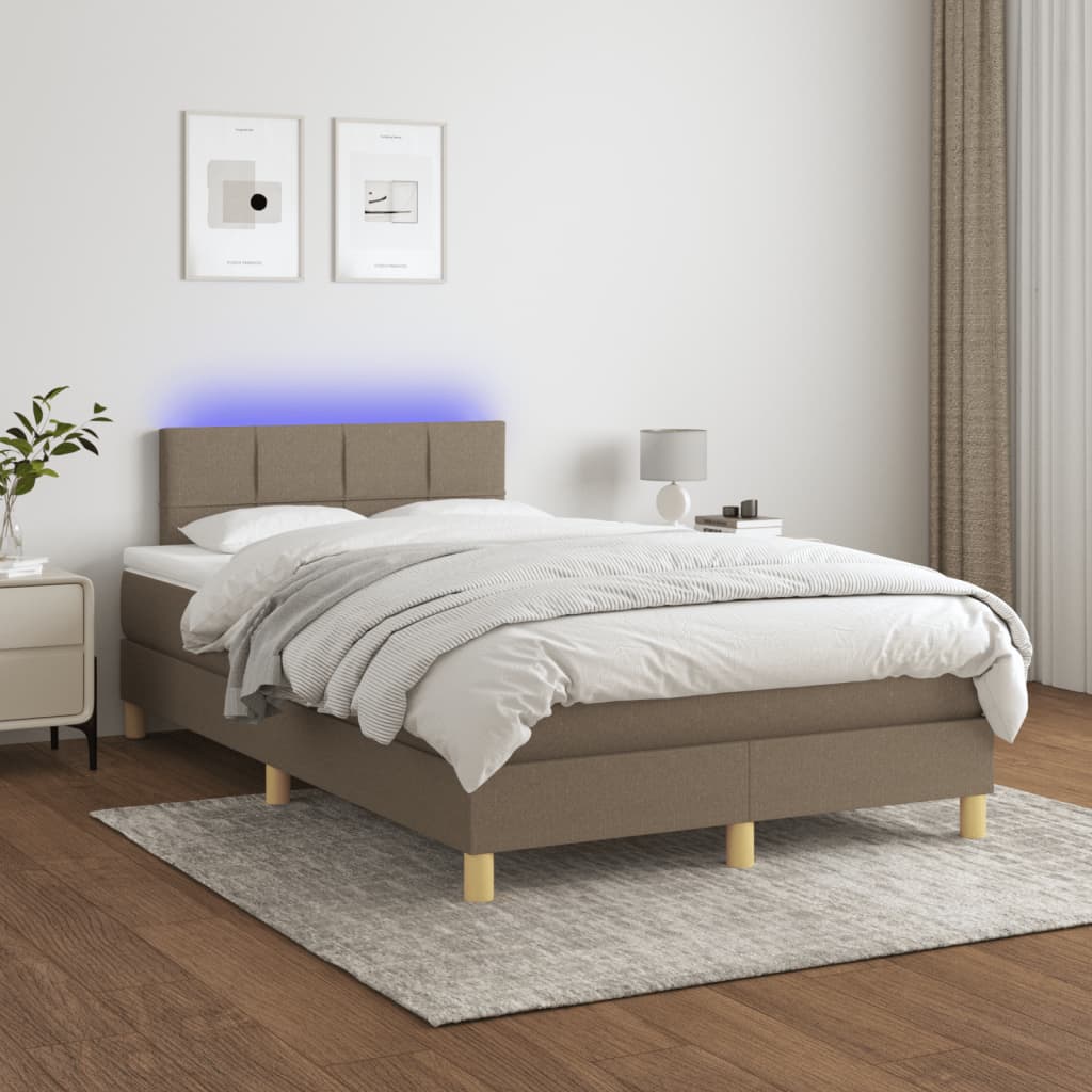 Sommier à lattes de lit matelas et LED taupe 120x190 cm tissu - XIOS