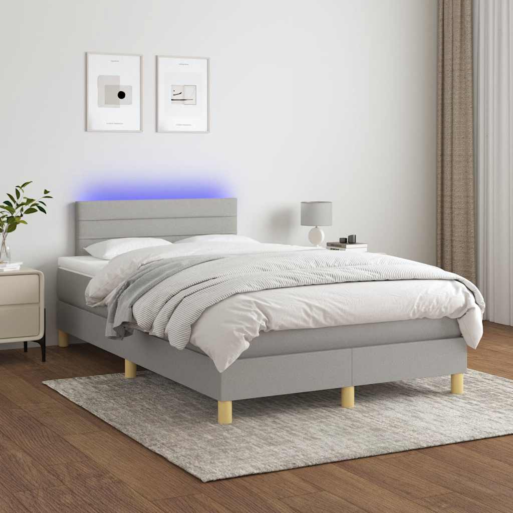 Sommier à lattes de lit matelas LED gris clair 120x190 cm tissu - XIOS