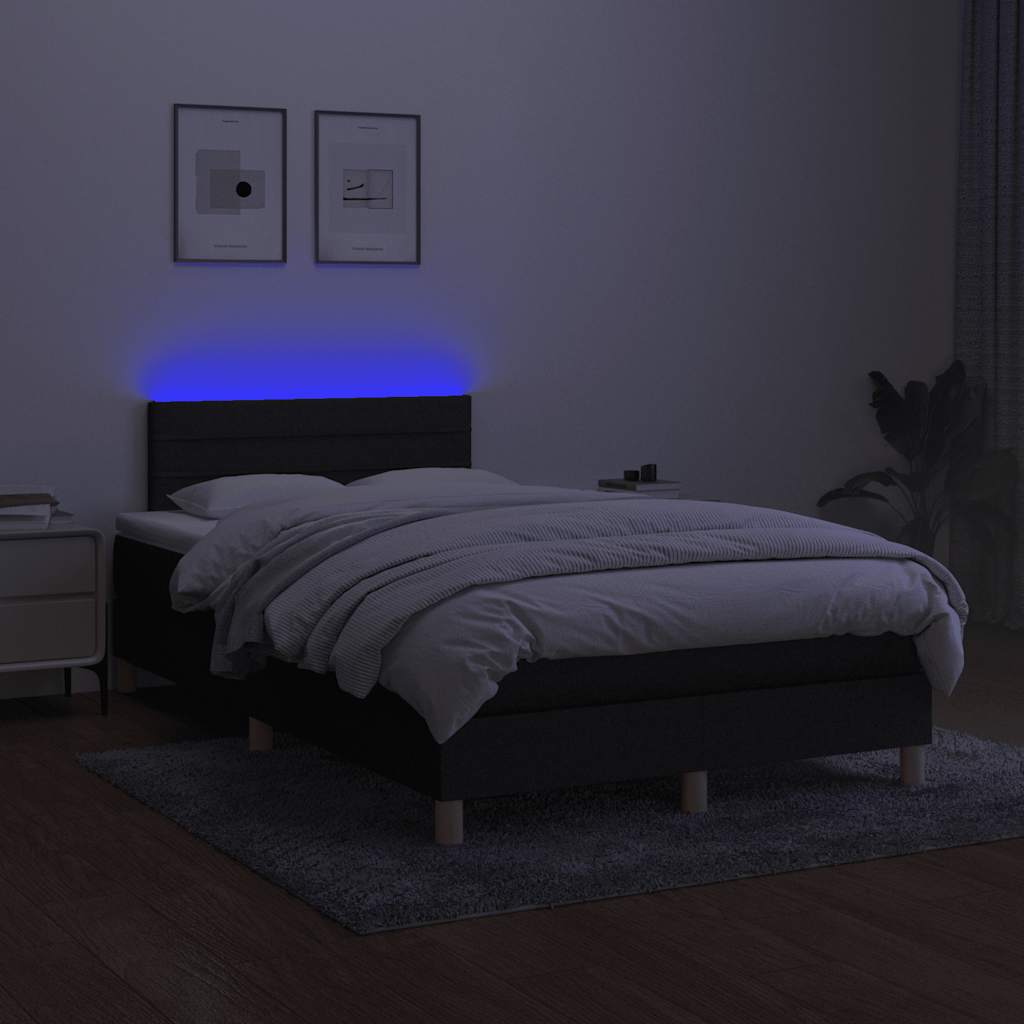 Sommier à lattes de lit matelas et LED noir 120x190 cm tissu - XIOS