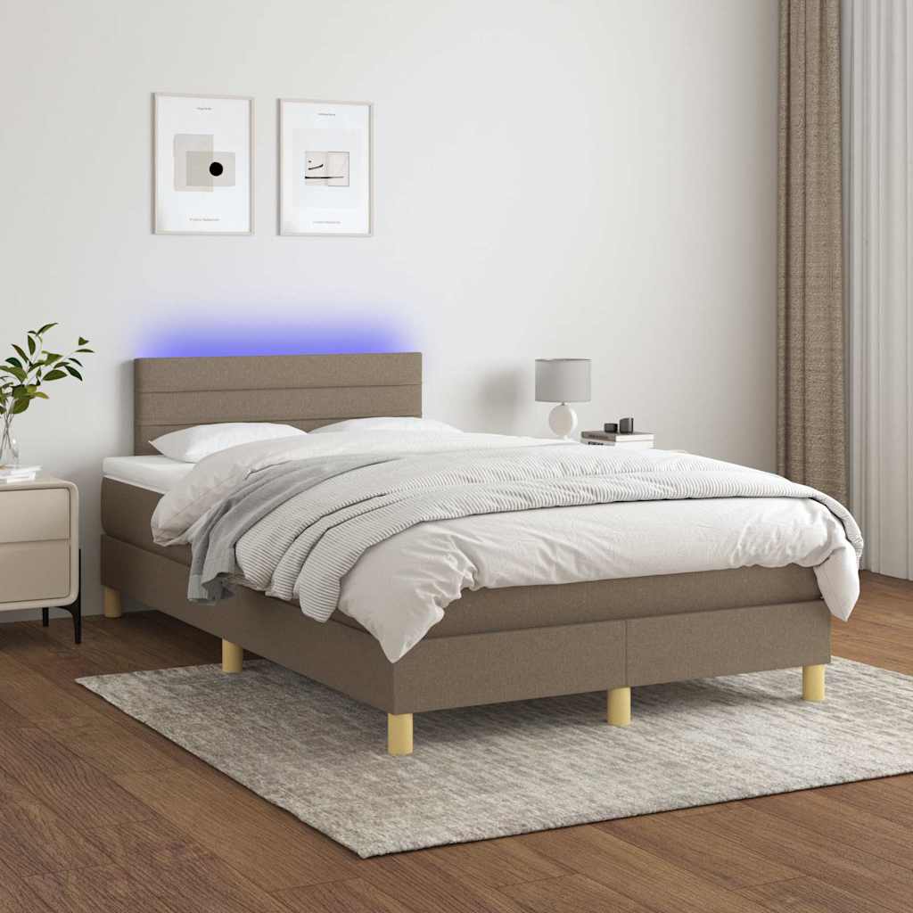 Sommier à lattes de lit matelas et LED taupe 120x190 cm tissu - XIOS