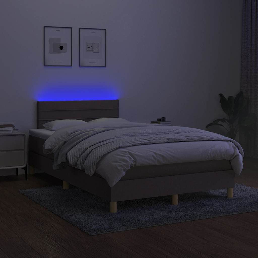Sommier à lattes de lit matelas et LED taupe 120x190 cm tissu - XIOS