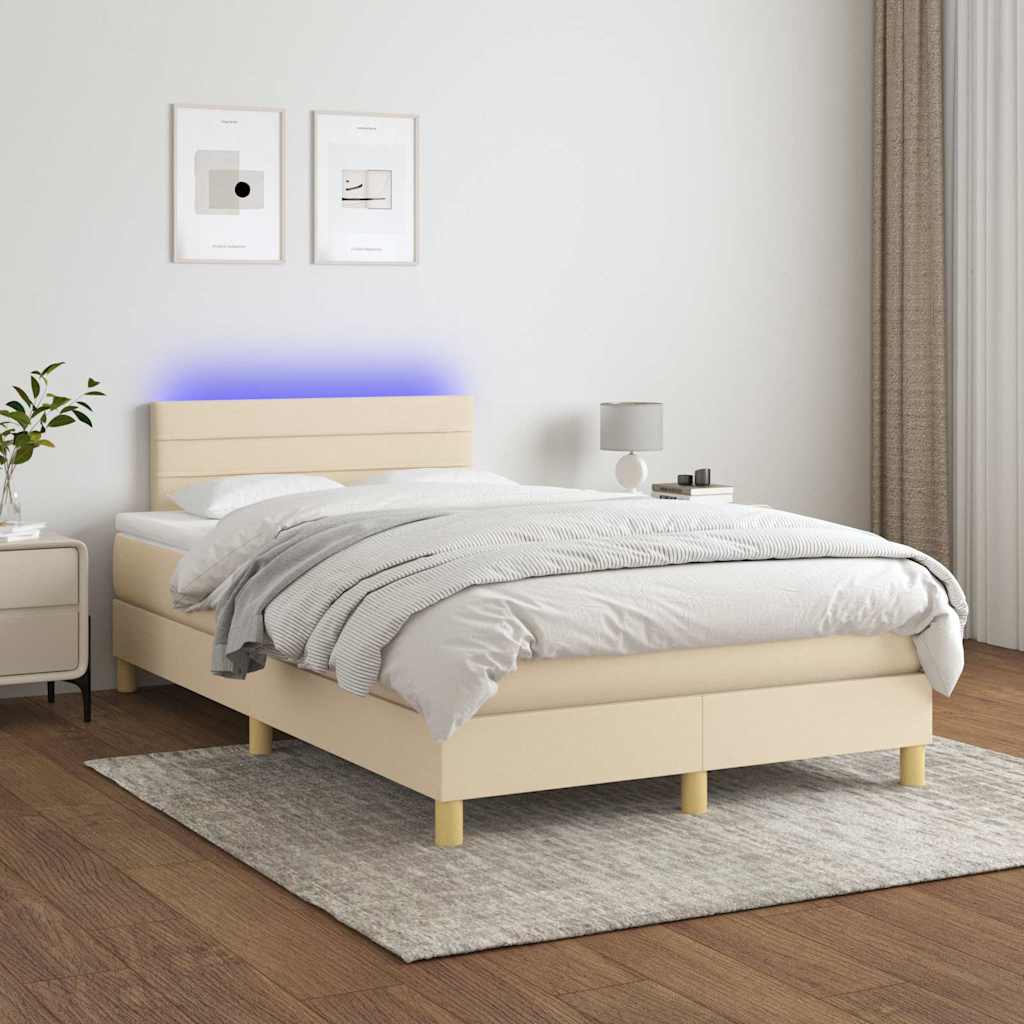 Sommier à lattes de lit matelas et LED crème 120x190 cm tissu - XIOS
