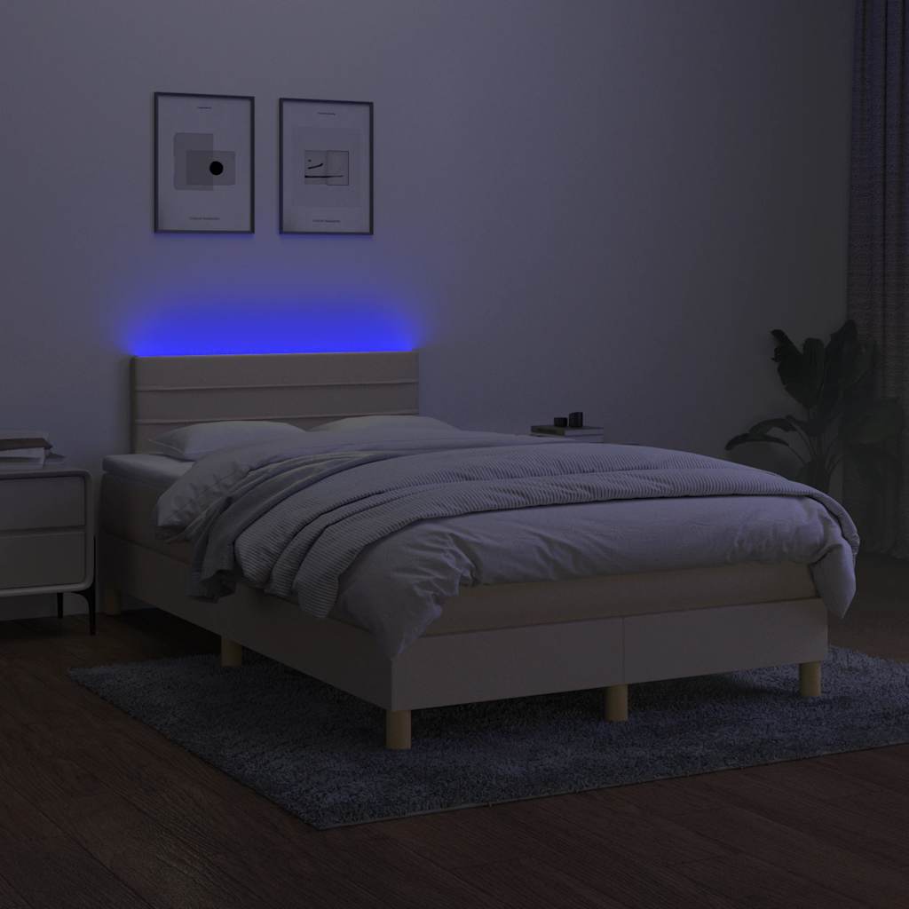 Sommier à lattes de lit matelas et LED crème 120x190 cm tissu - XIOS