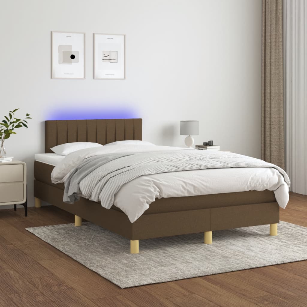Sommier à lattes de lit matelas et LED marron foncé 120x190 cm - XIOS