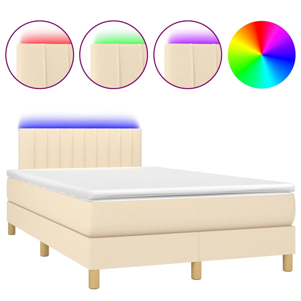 Sommier à lattes de lit matelas et LED crème 120x190 cm tissu - XIOS
