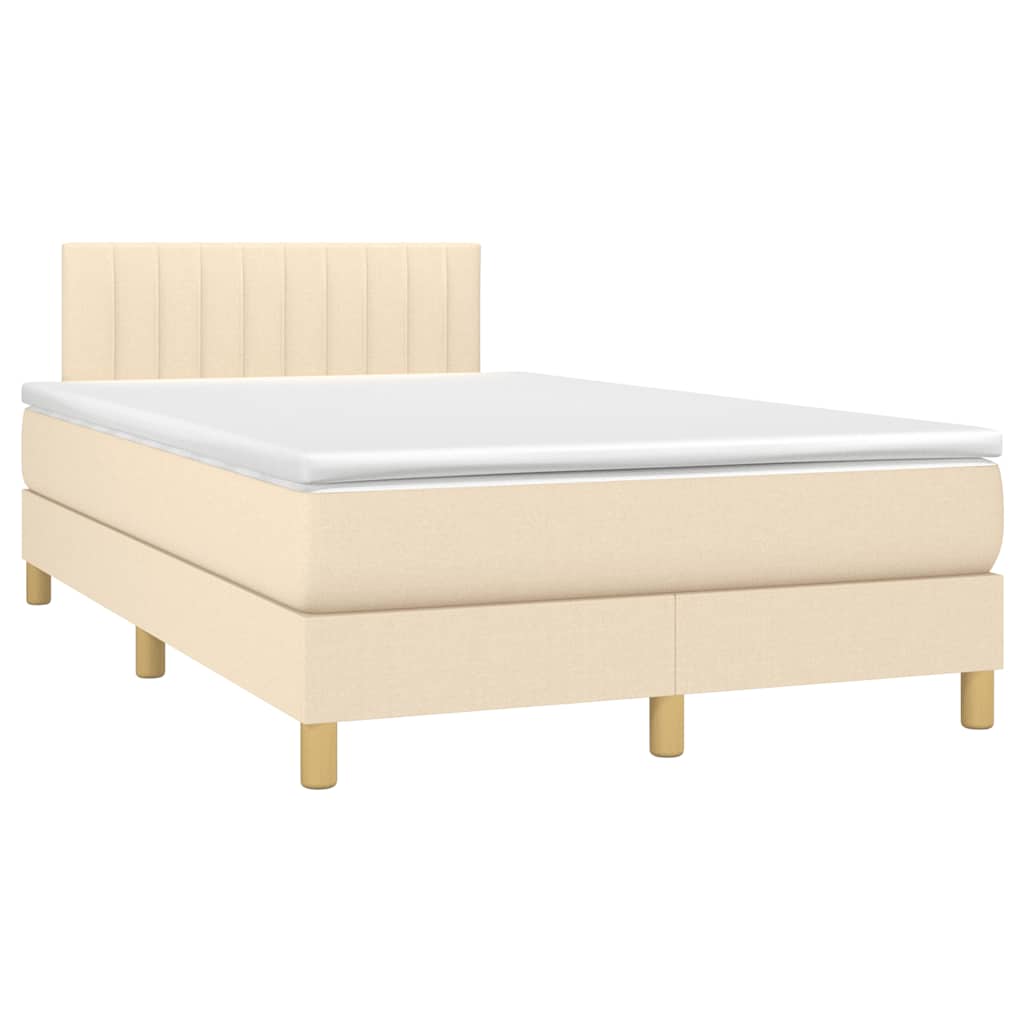 Sommier à lattes de lit matelas et LED crème 120x190 cm tissu - XIOS
