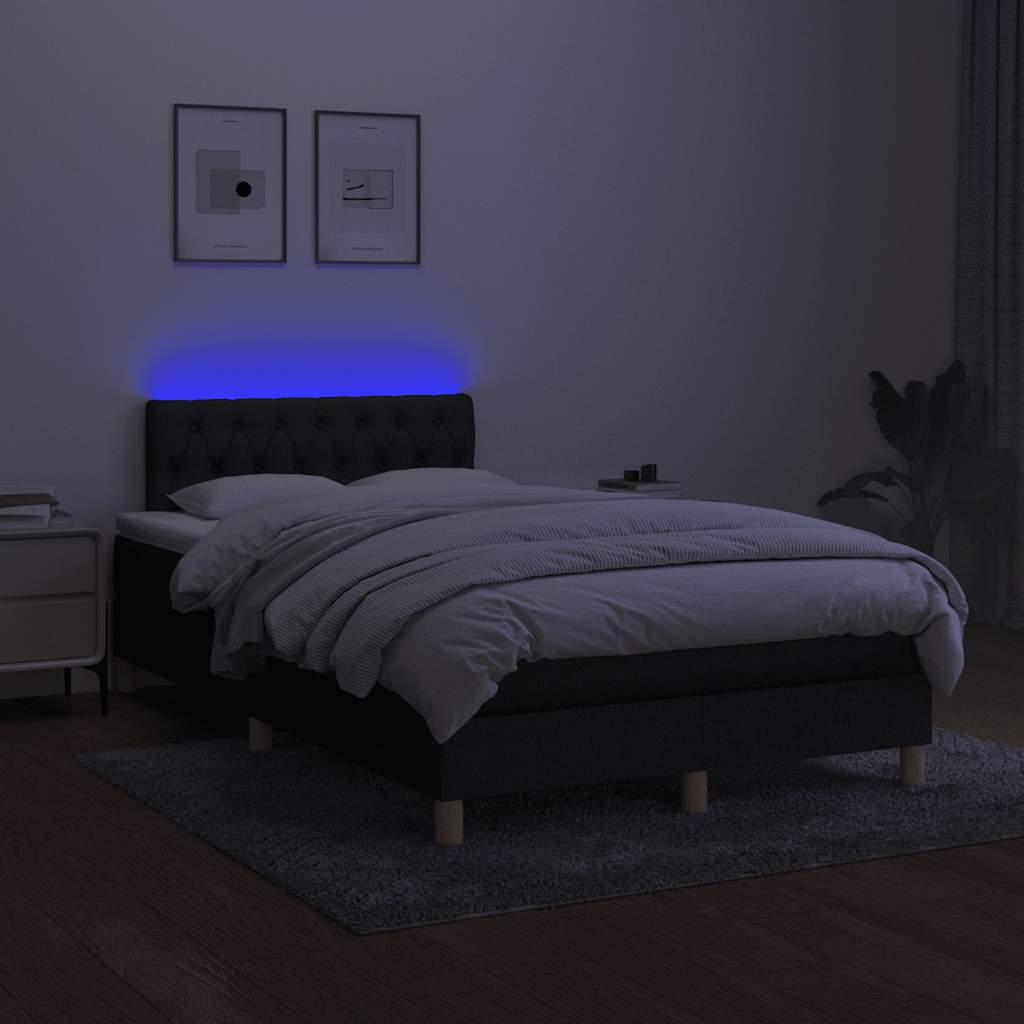 Sommier à lattes de lit matelas et LED noir 120x190 cm tissu - XIOS