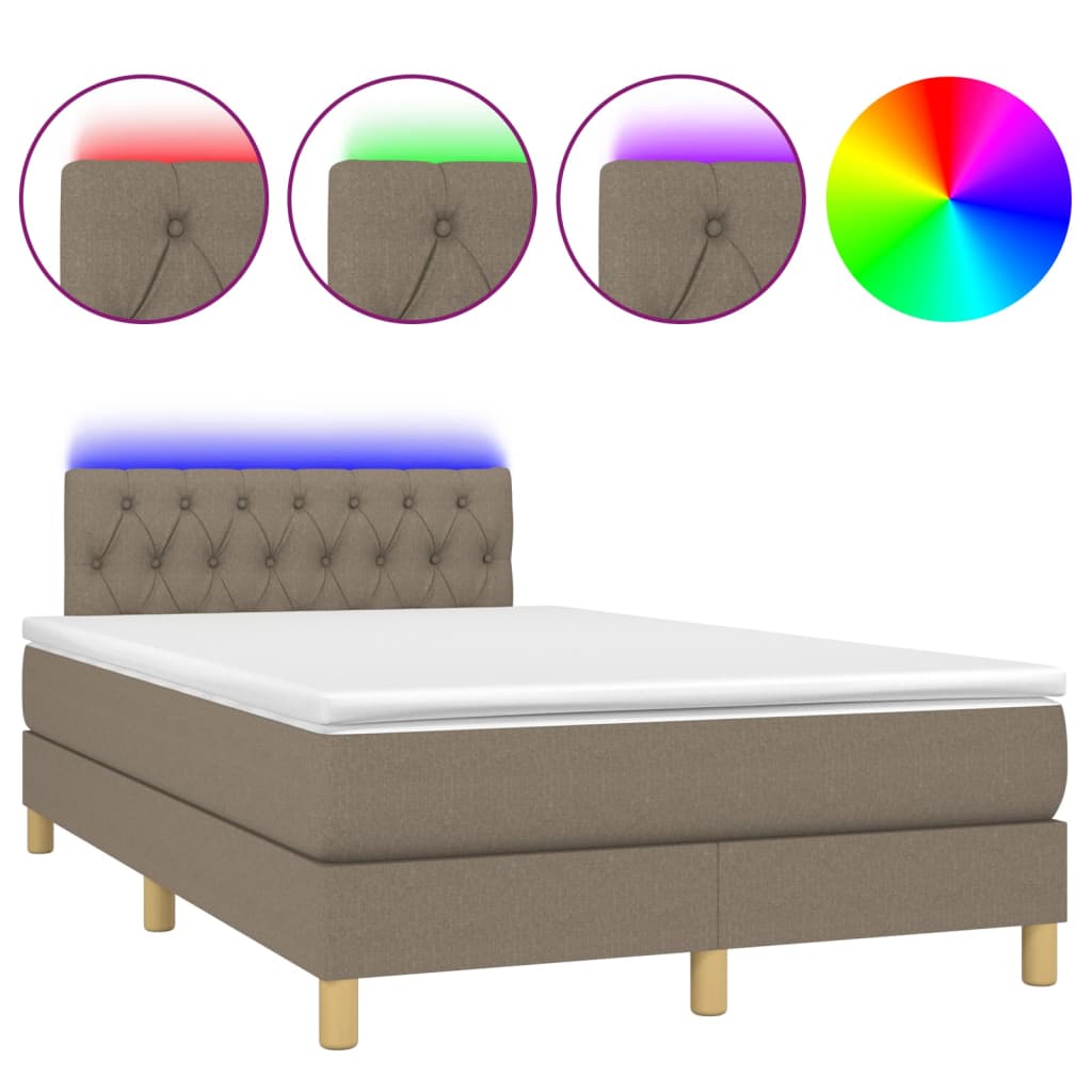 Sommier à lattes de lit matelas et LED taupe 120x190 cm tissu - XIOS