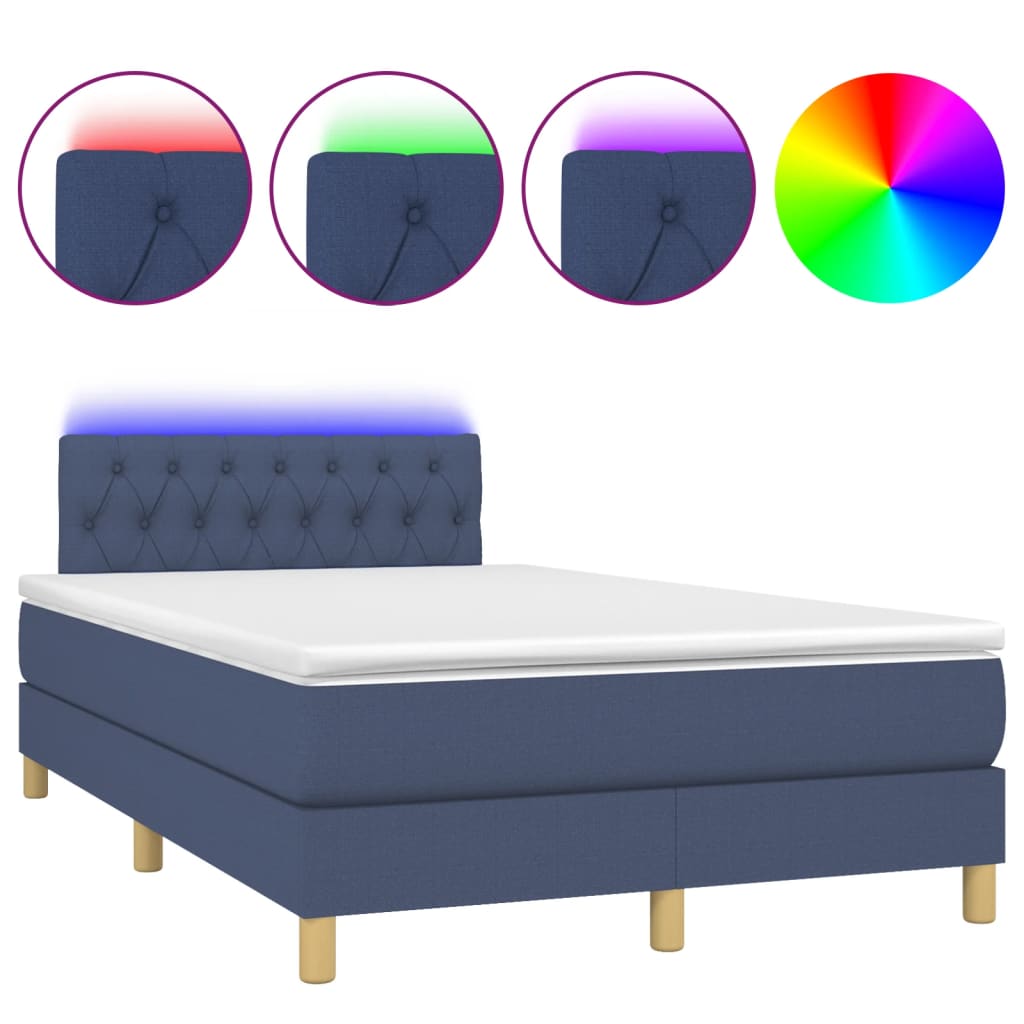 Sommier à lattes de lit matelas et LED bleu 120x190 cm tissu - XIOS