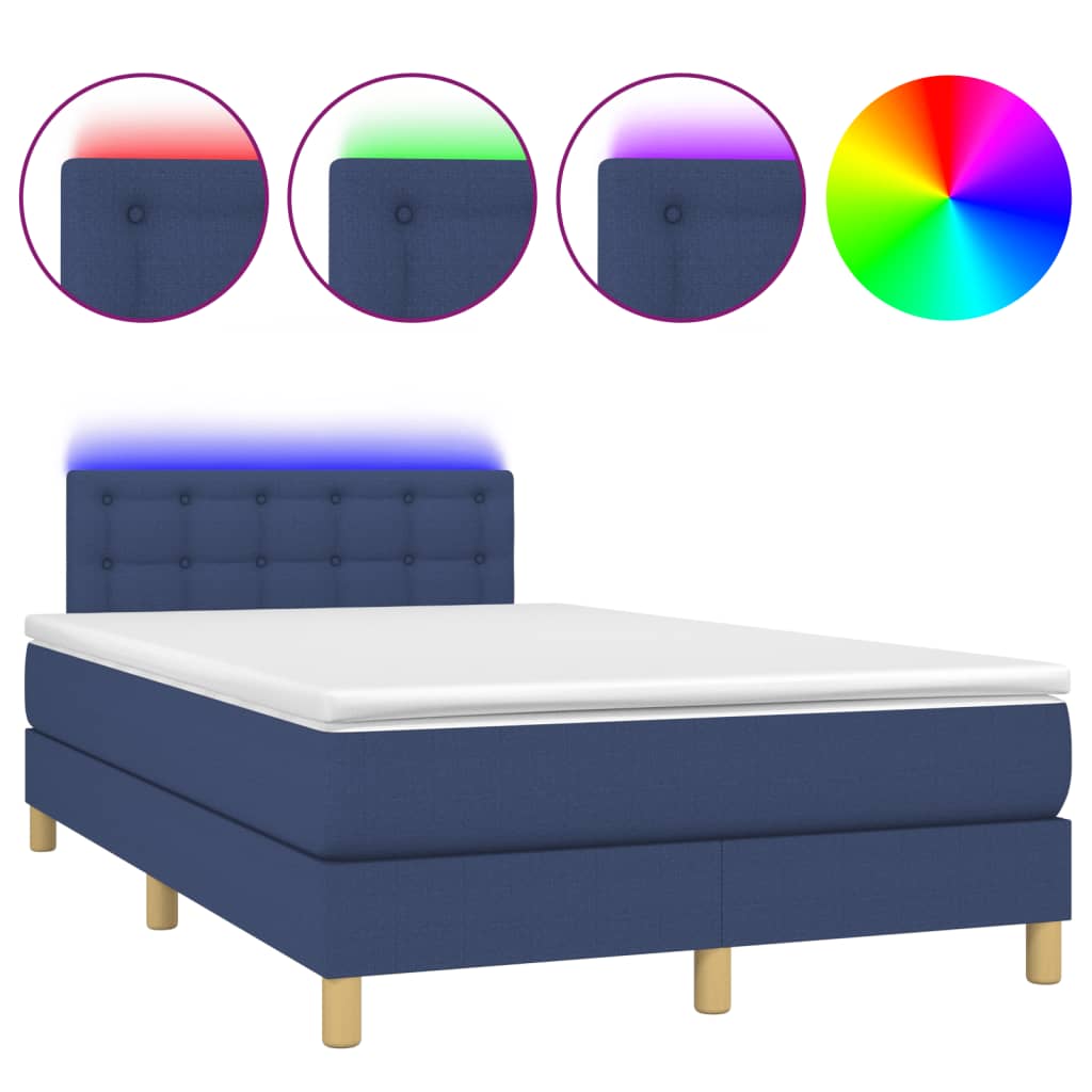 Sommier à lattes de lit matelas et LED bleu 120x190 cm tissu - XIOS