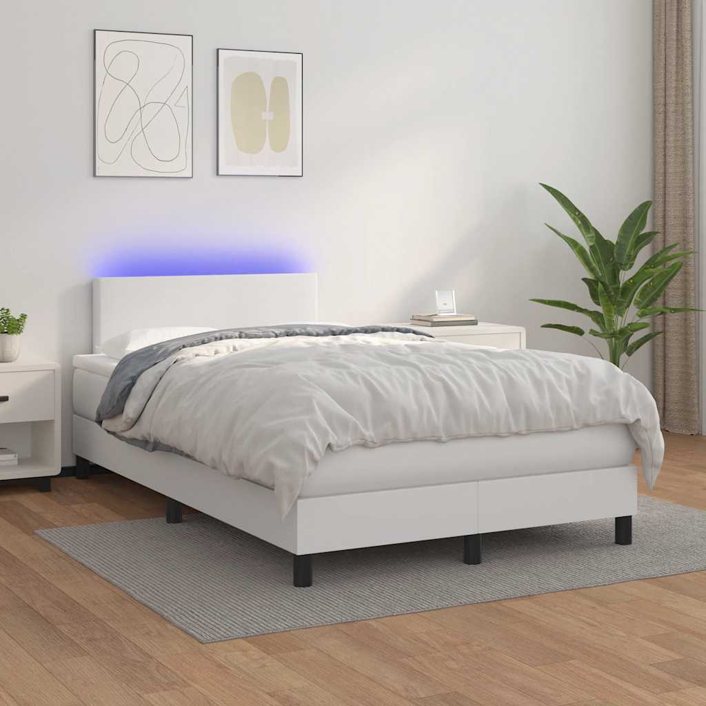 Sommier à lattes de lit matelas LED blanc 120x190 cm similicuir - XIOS
