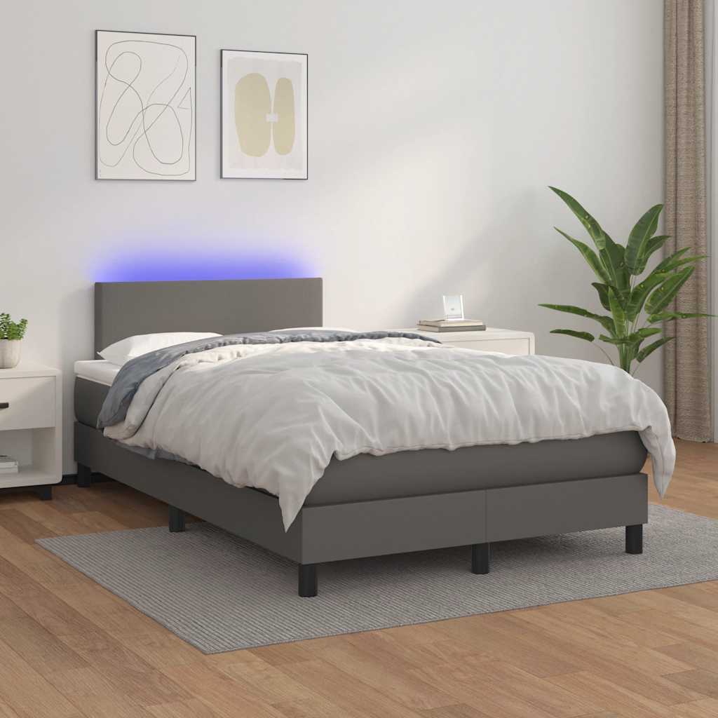 Sommier à lattes de lit matelas LED gris 120x190 cm similicuir - XIOS