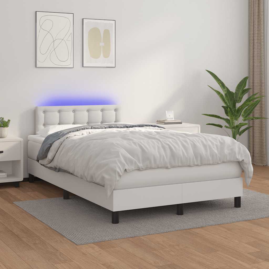 Sommier à lattes de lit matelas LED blanc 120x190 cm similicuir - XIOS