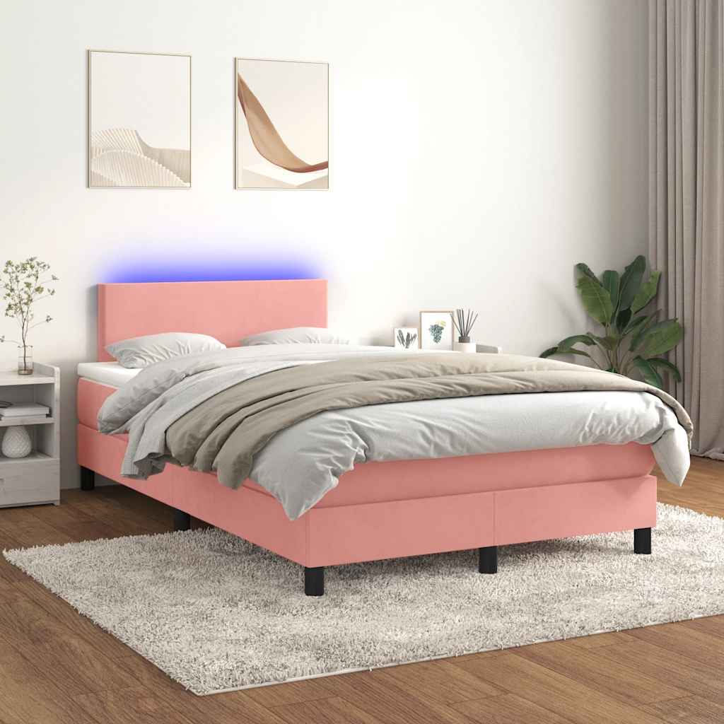 Sommier à lattes de lit et matelas LED rose 120x190 cm velours - XIOS
