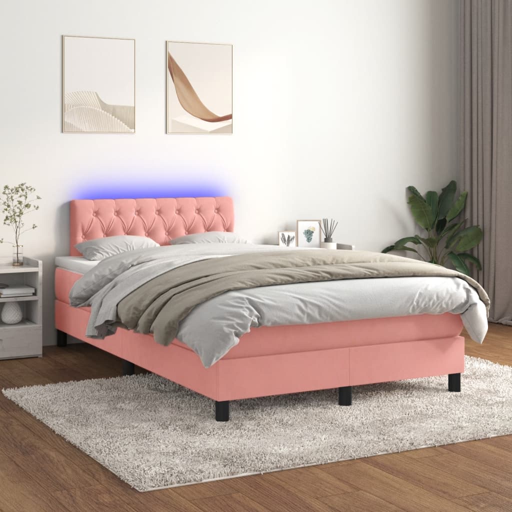 Sommier à lattes de lit et matelas LED rose 120x190 cm velours