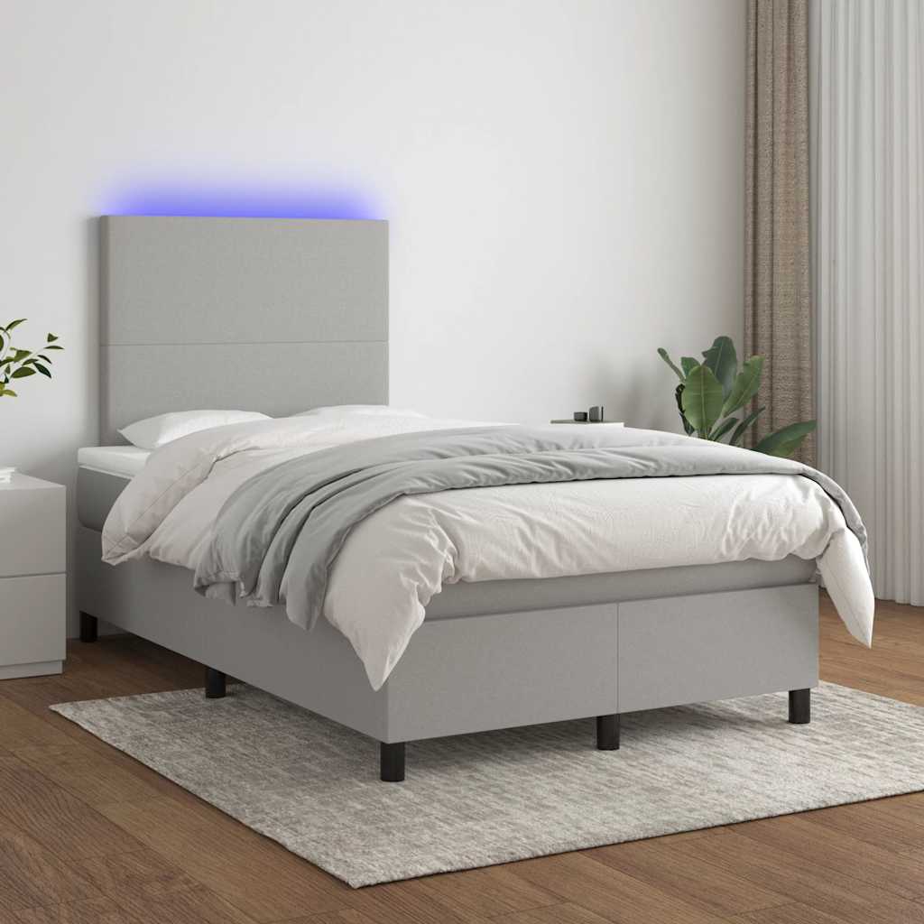 Sommier à lattes de lit matelas LED gris clair 120x190 cm tissu - XIOS
