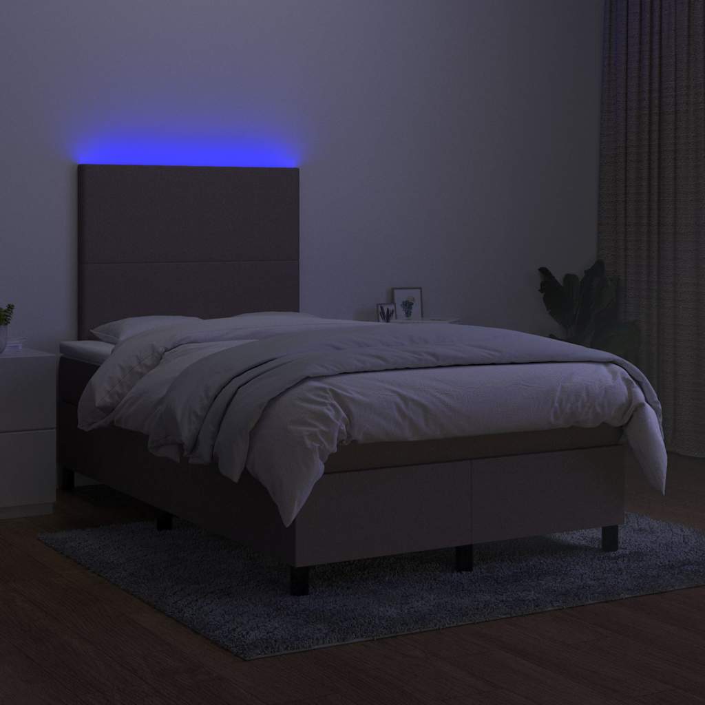 Sommier à lattes de lit matelas et LED taupe 120x190 cm tissu - XIOS