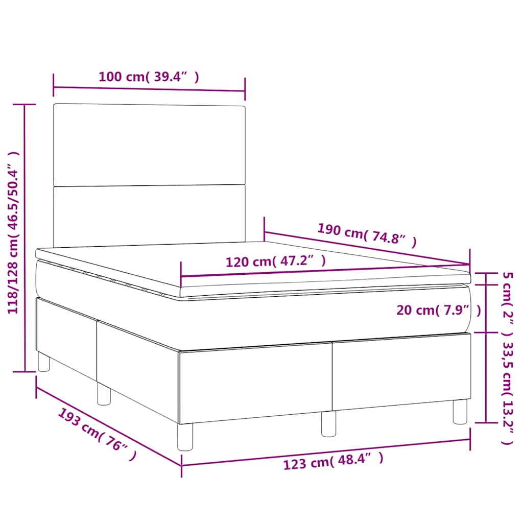 Sommier à lattes de lit matelas et LED taupe 120x190 cm tissu - XIOS
