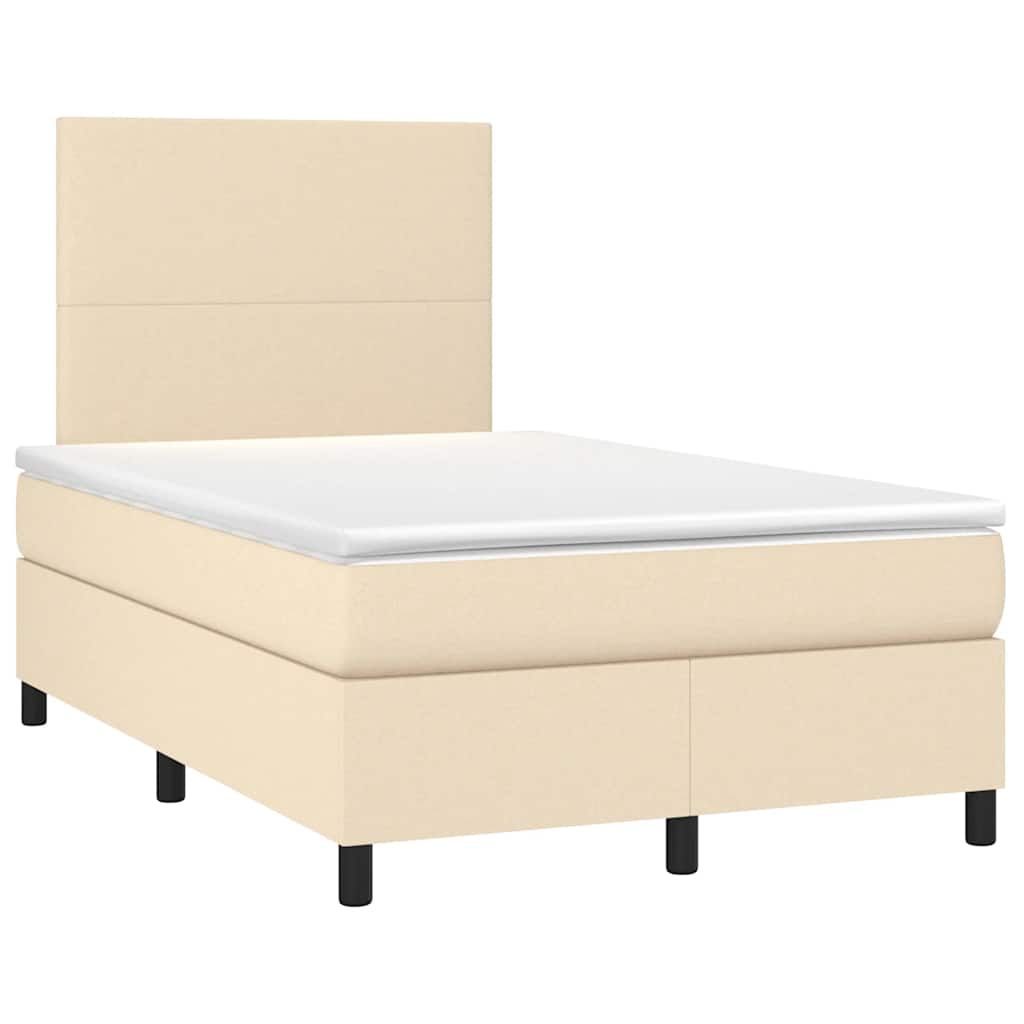 Sommier à lattes de lit matelas et LED crème 120x190 cm tissu - XIOS