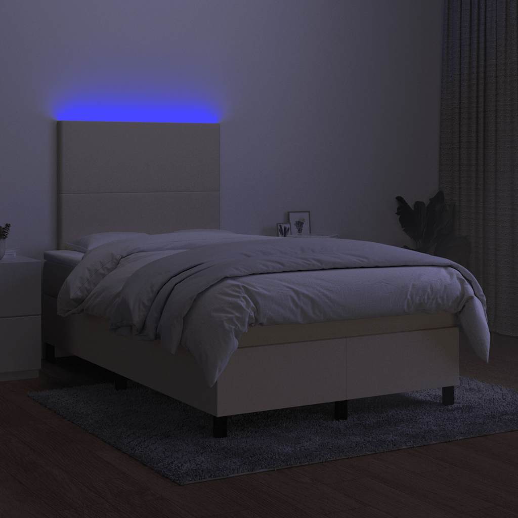 Sommier à lattes de lit matelas et LED crème 120x190 cm tissu - XIOS
