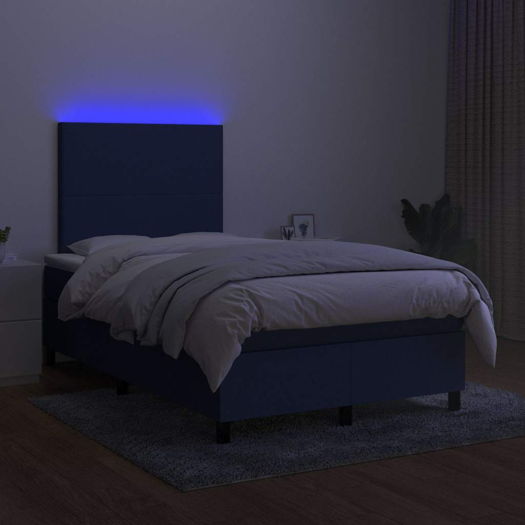 Sommier à lattes de lit matelas et LED bleu 120x190 cm tissu - XIOS