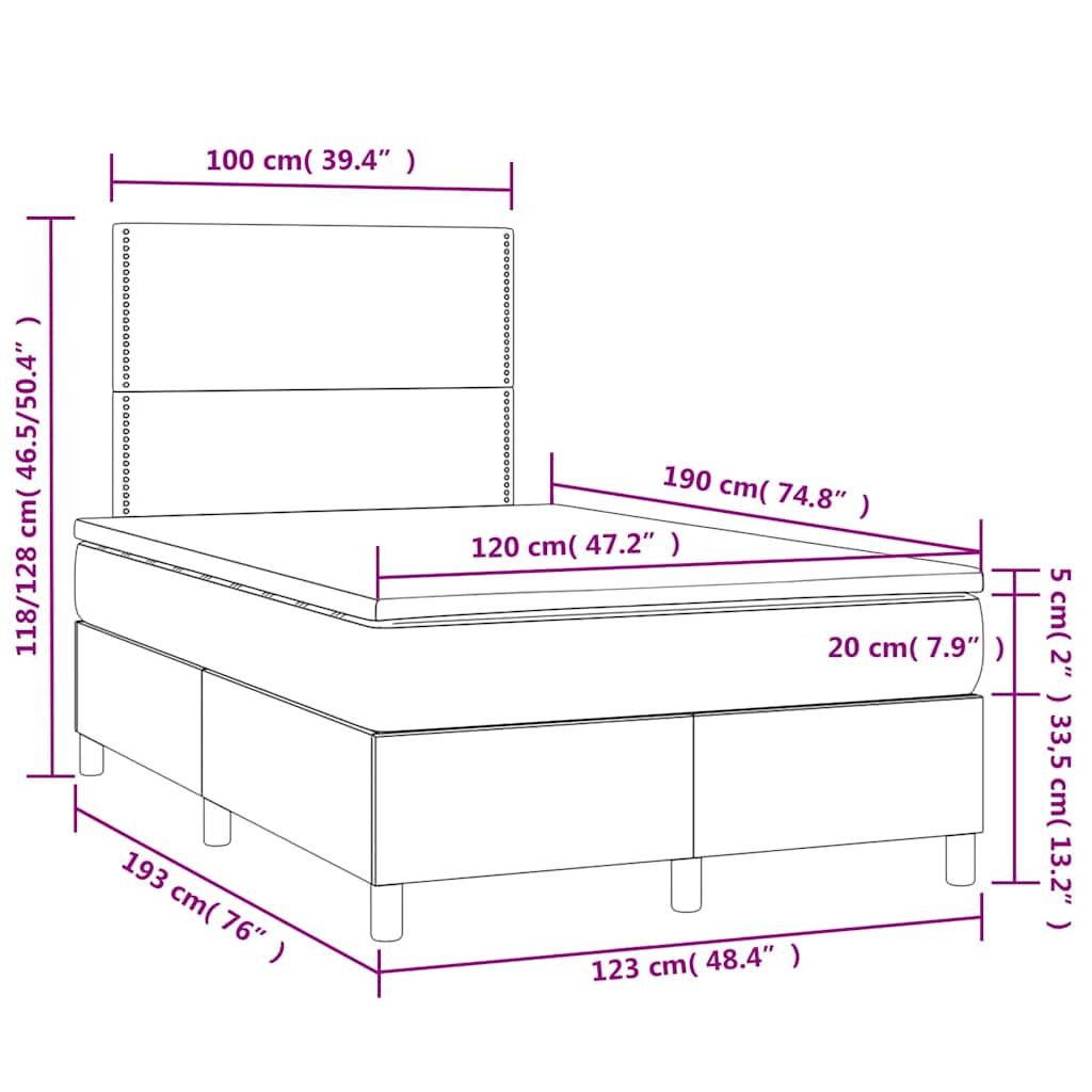 Sommier à lattes de lit matelas LED gris clair 120x190 cm tissu - XIOS
