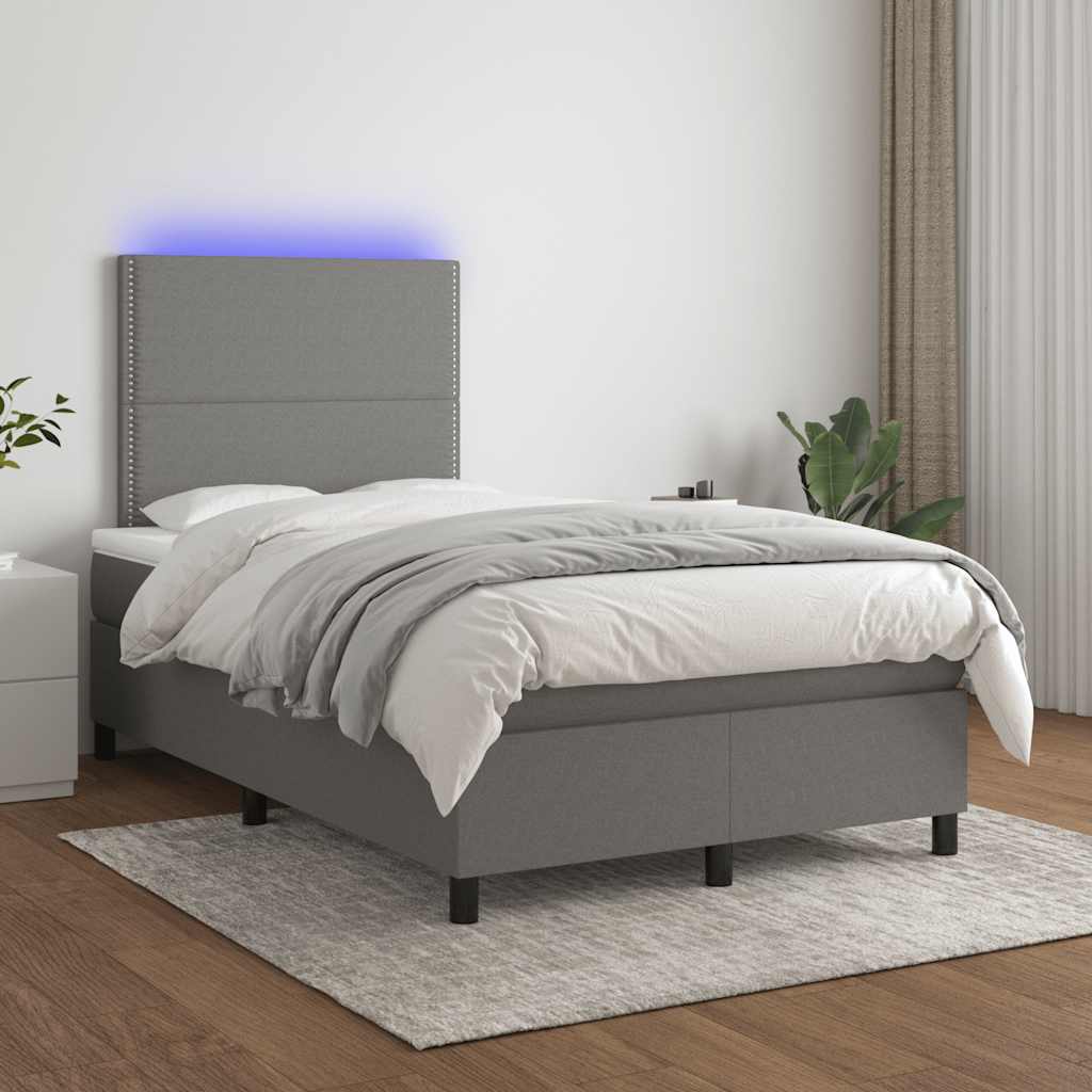 Sommier à lattes de lit matelas LED gris foncé 120x190 cm tissu - XIOS