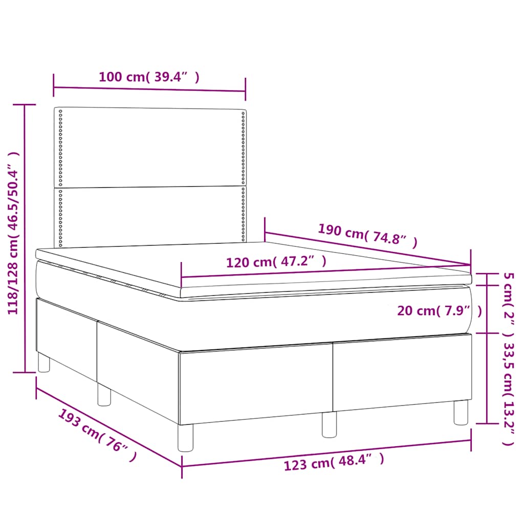 Sommier à lattes de lit matelas LED gris foncé 120x190 cm tissu - XIOS
