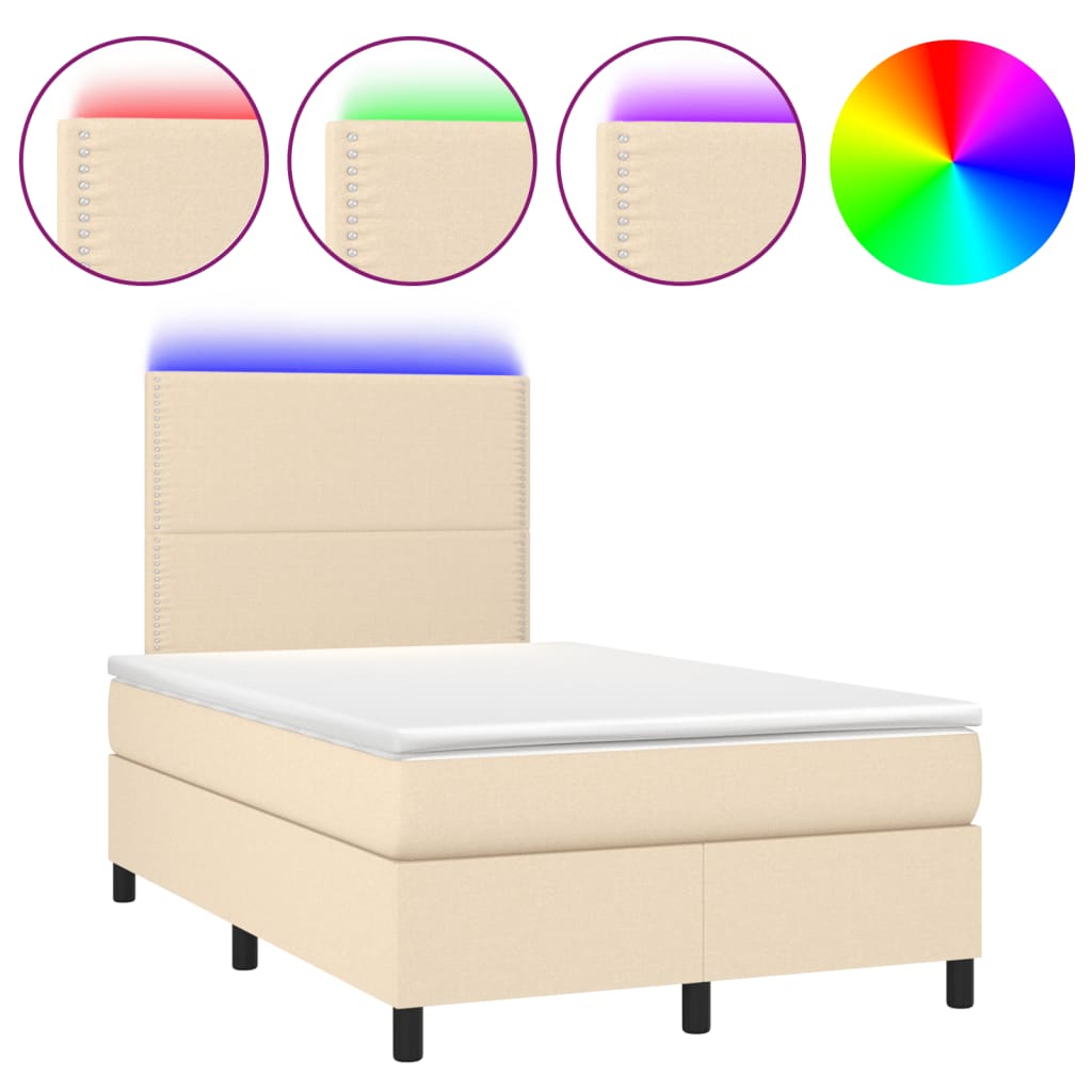 Sommier à lattes de lit matelas et LED crème 120x190 cm tissu - XIOS