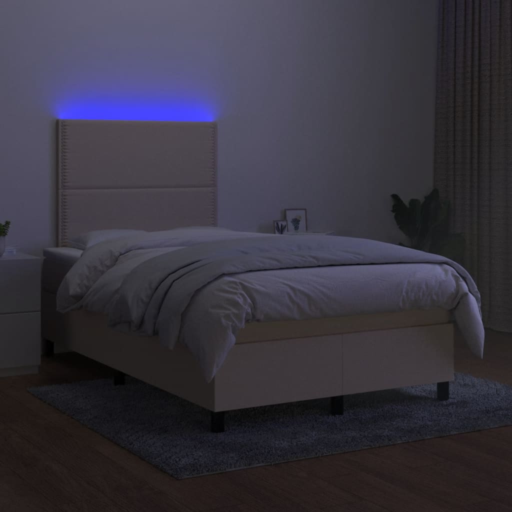 Sommier à lattes de lit matelas et LED crème 120x190 cm tissu - XIOS