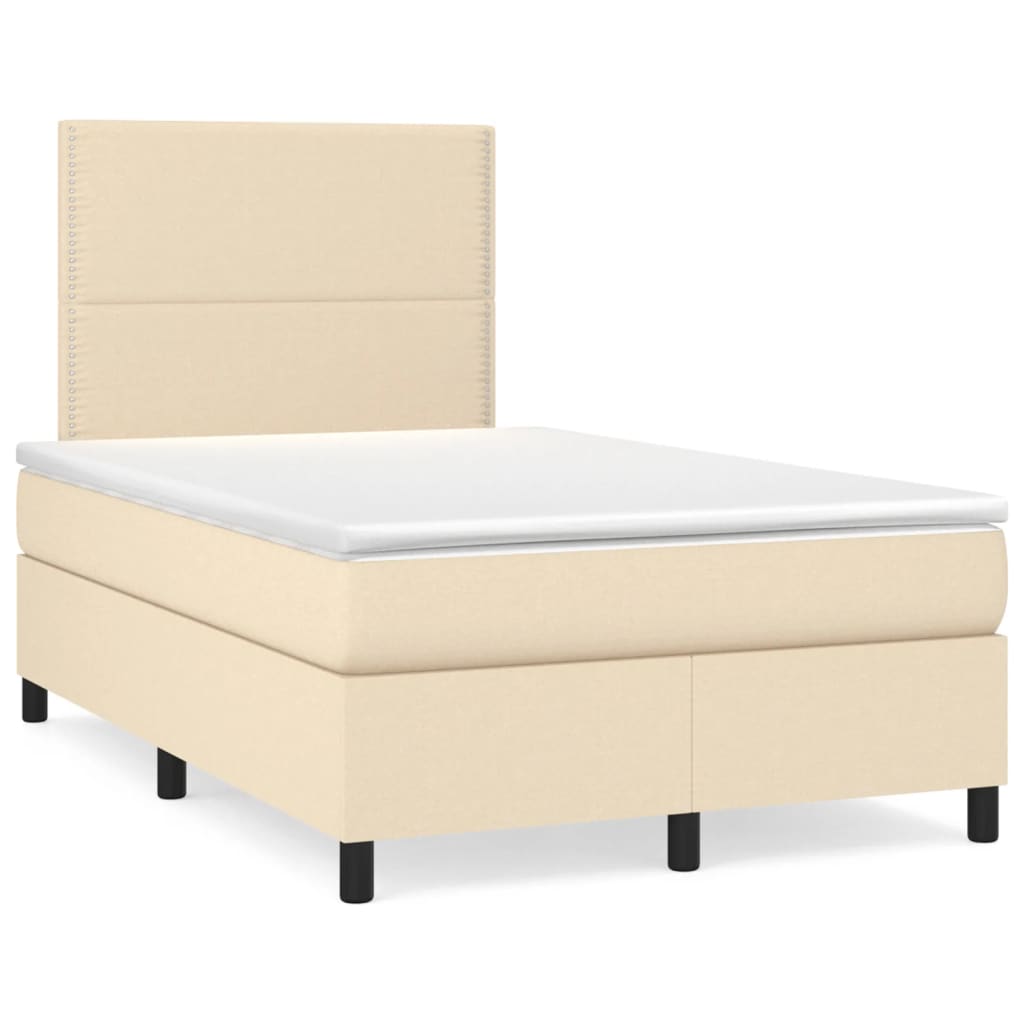 Sommier à lattes de lit matelas et LED crème 120x190 cm tissu - XIOS