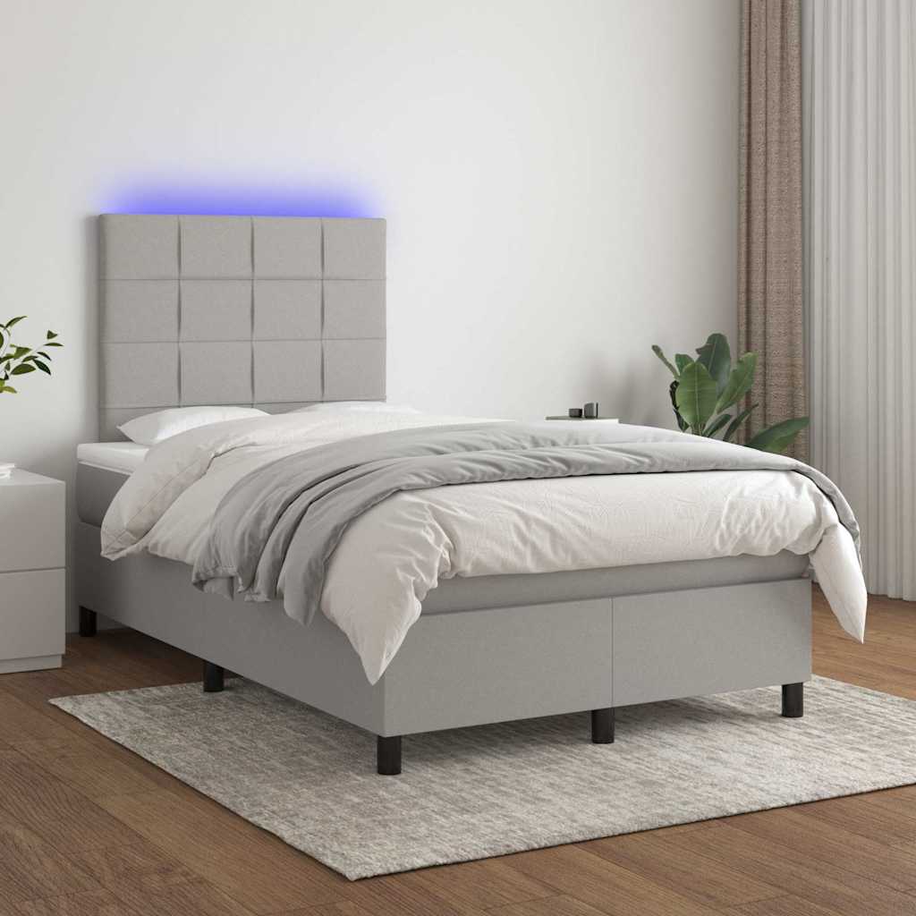 Sommier à lattes de lit matelas LED gris clair 120x190 cm tissu - XIOS