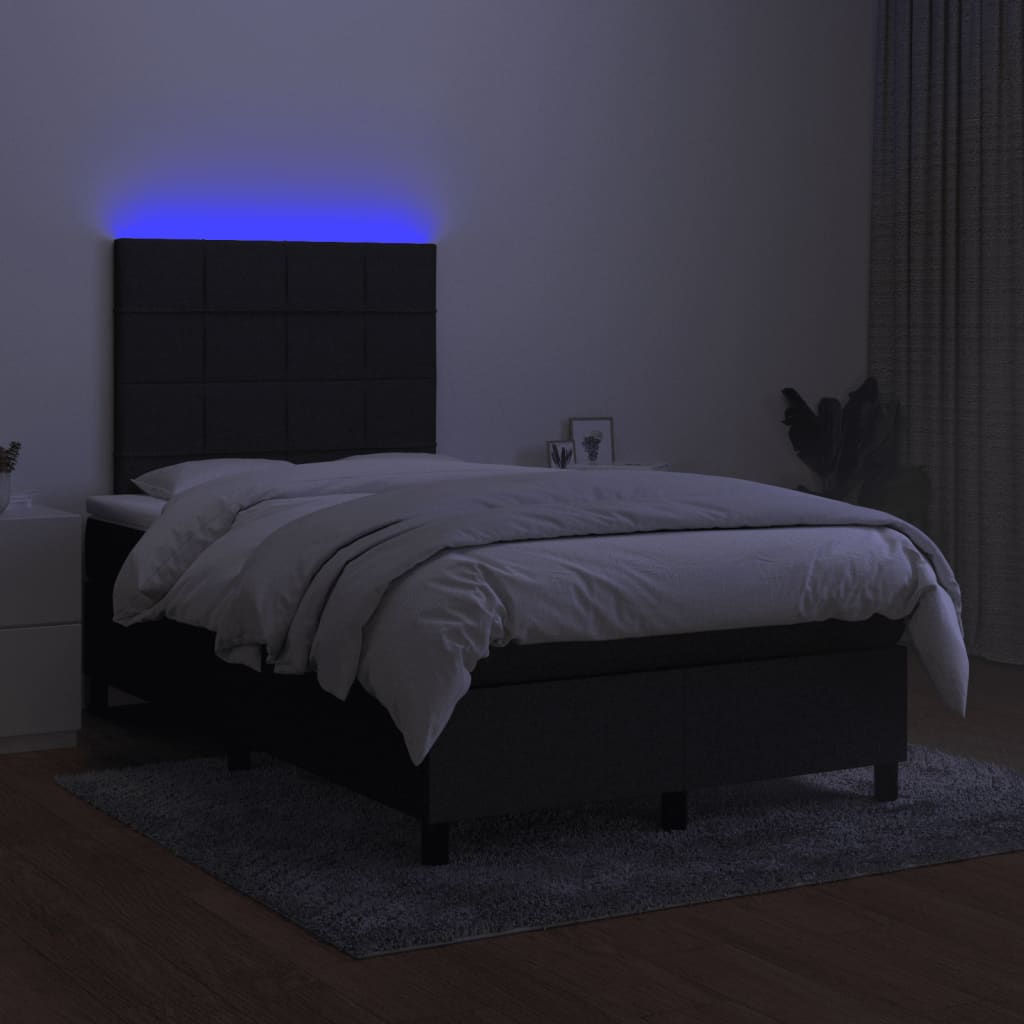Sommier à lattes de lit matelas et LED noir 120x190 cm tissu - XIOS