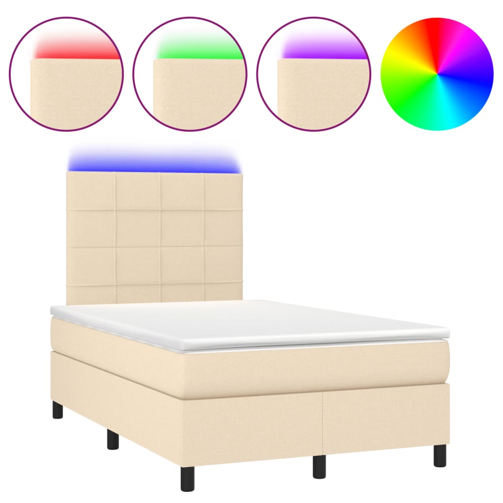 Sommier à lattes de lit matelas et LED crème 120x190 cm tissu - XIOS