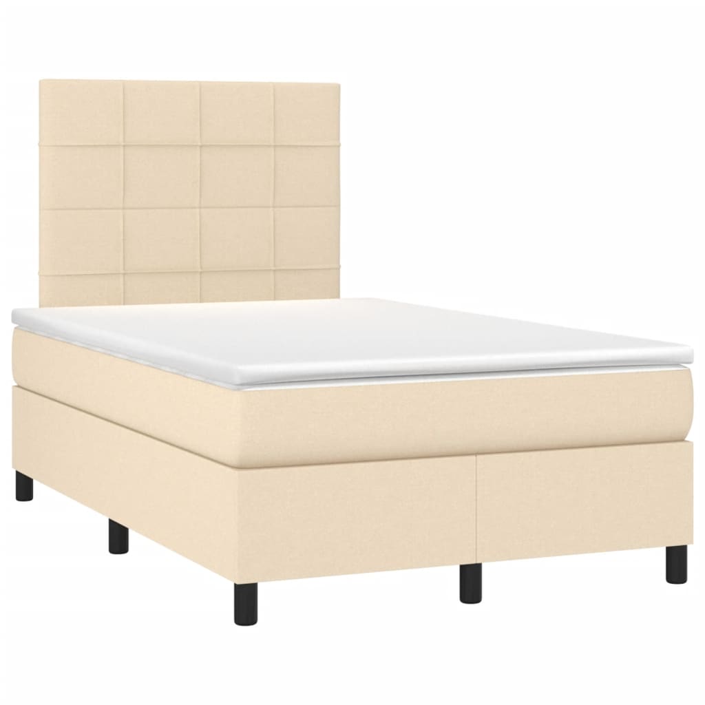 Sommier à lattes de lit matelas et LED crème 120x190 cm tissu - XIOS