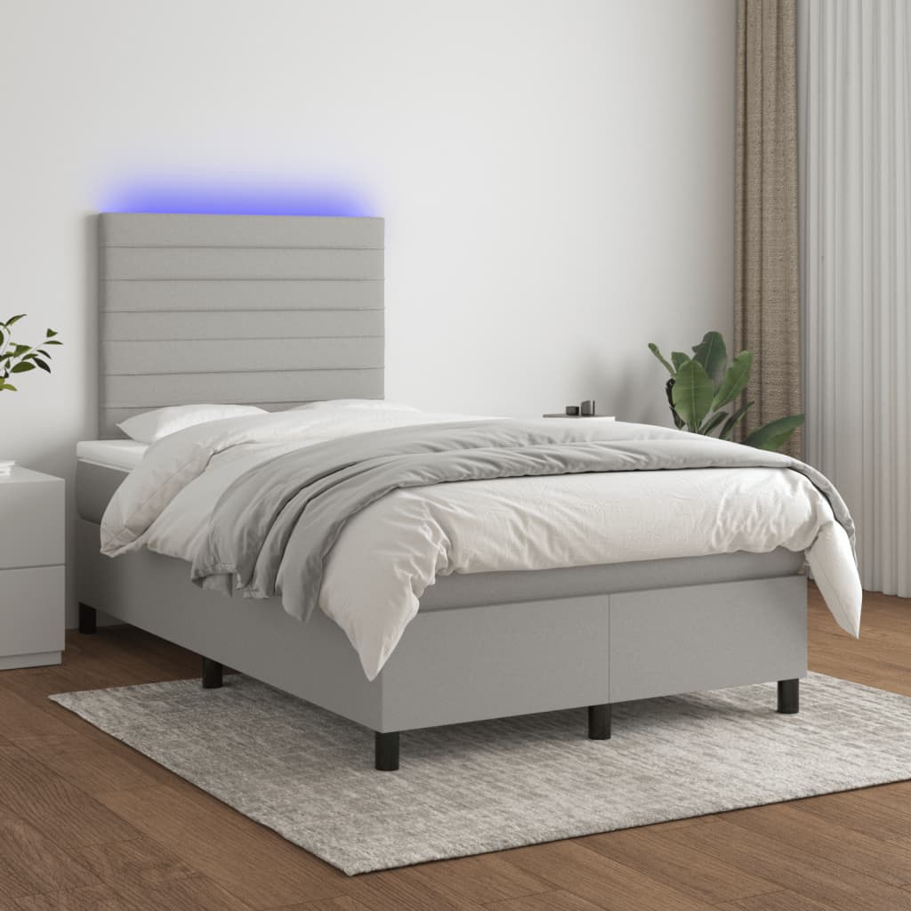 Sommier à lattes de lit matelas LED gris clair 120x190 cm tissu - XIOS