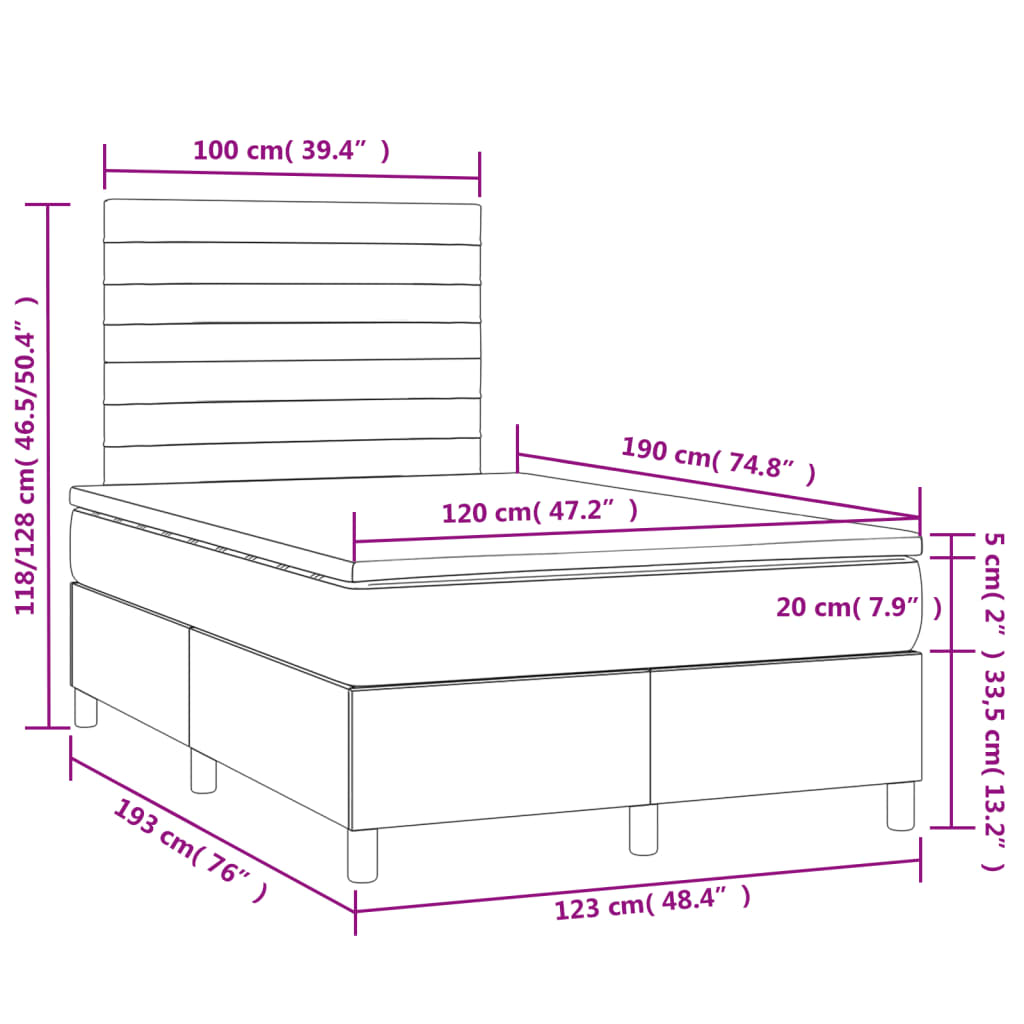 Sommier à lattes de lit matelas LED gris clair 120x190 cm tissu - XIOS