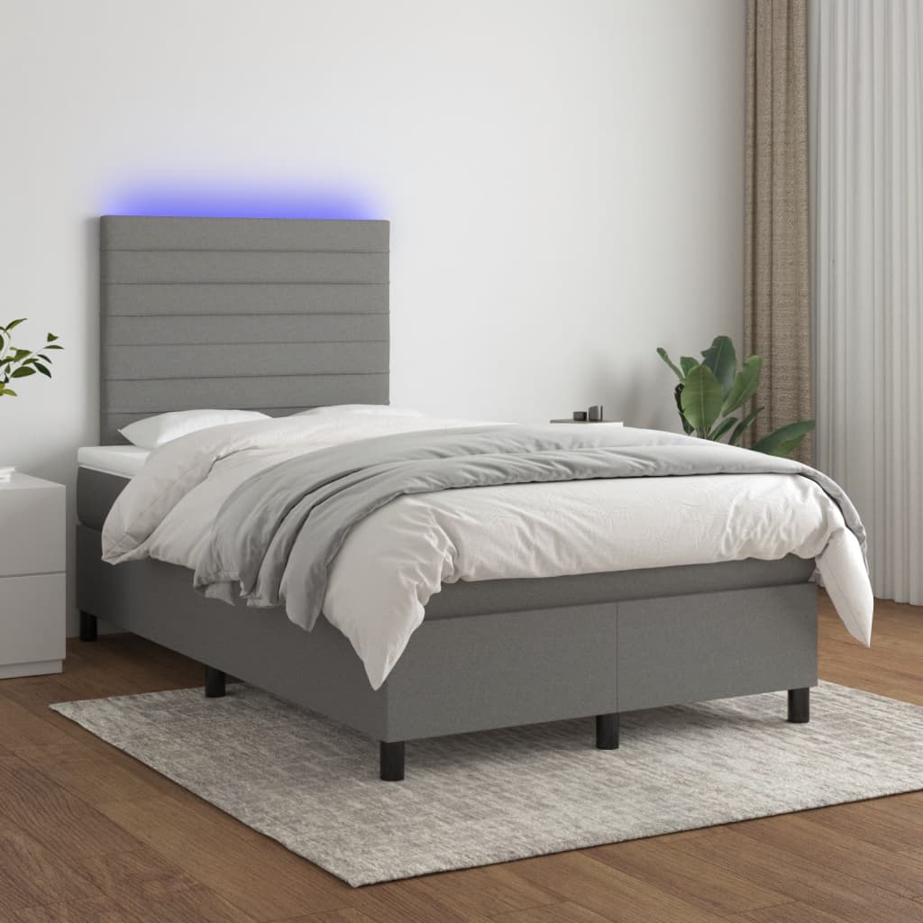 Sommier à lattes de lit matelas LED gris foncé 120x190 cm tissu - XIOS