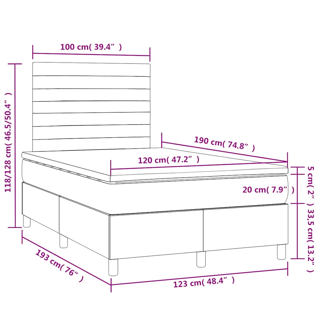 Sommier à lattes de lit matelas et LED marron foncé 120x190 cm - XIOS