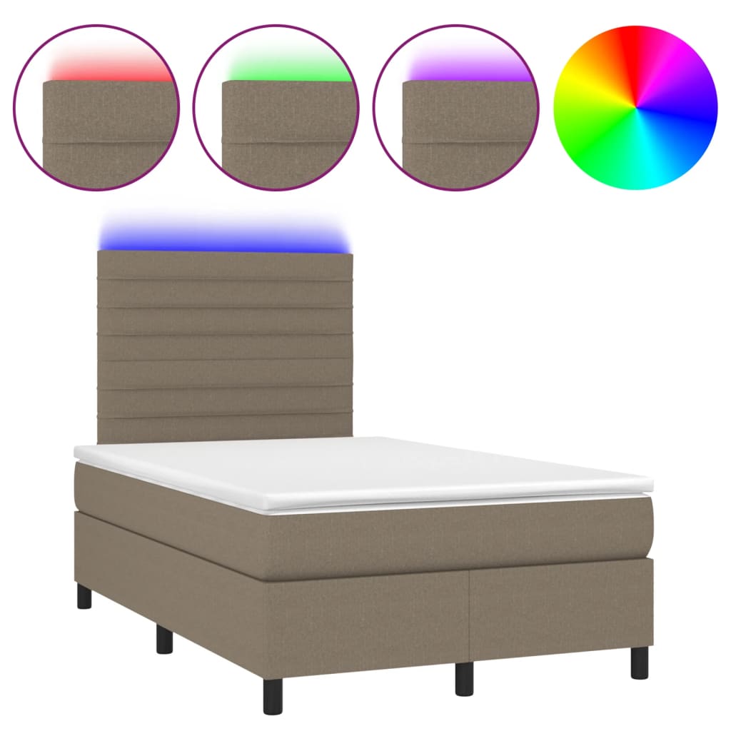 Sommier à lattes de lit matelas et LED taupe 120x190 cm tissu - XIOS