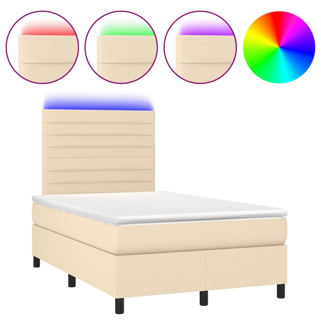 Sommier à lattes de lit matelas et LED crème 120x190 cm tissu - XIOS