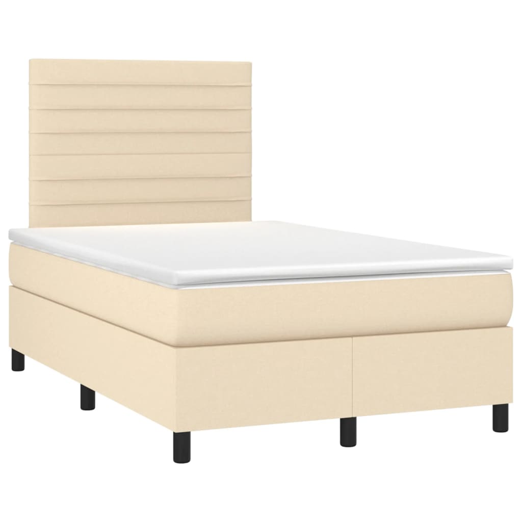 Sommier à lattes de lit matelas et LED crème 120x190 cm tissu - XIOS
